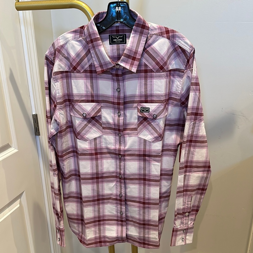 Kimes Ranch Women's Plaid Button Down Shirt with Coolmax - Purple and White